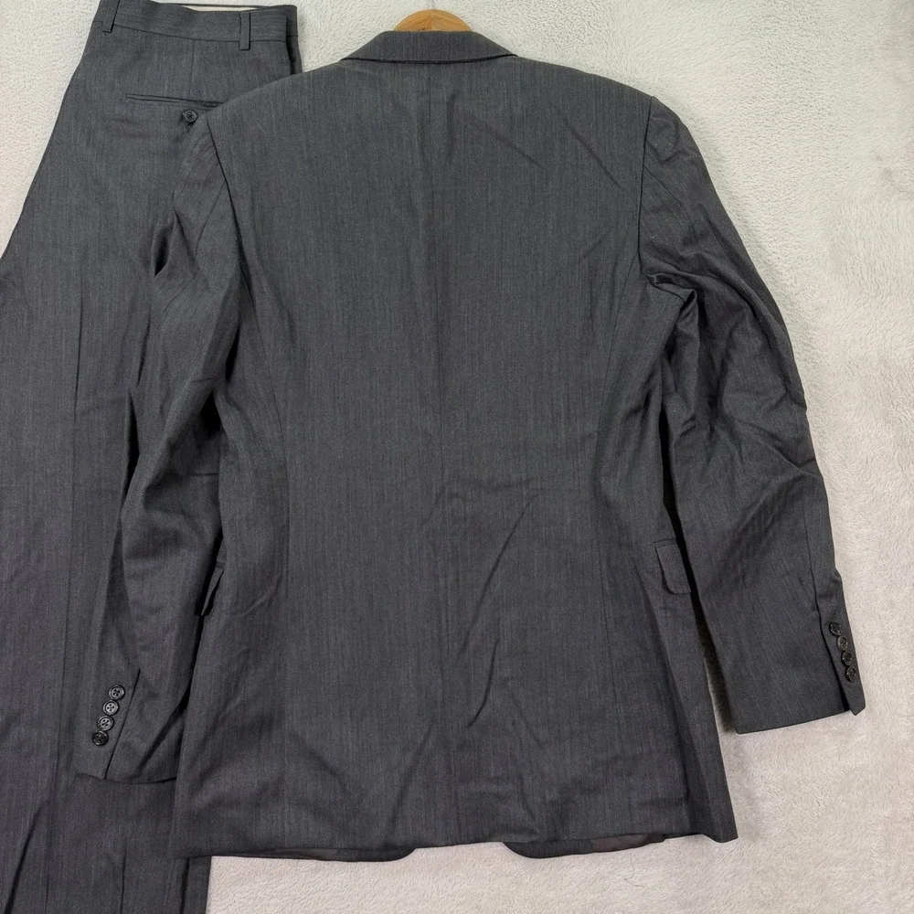 Hickey Freeman Men 40XL Slim Fit Madison Suit Grey Herringbone Wool 34x32 USA